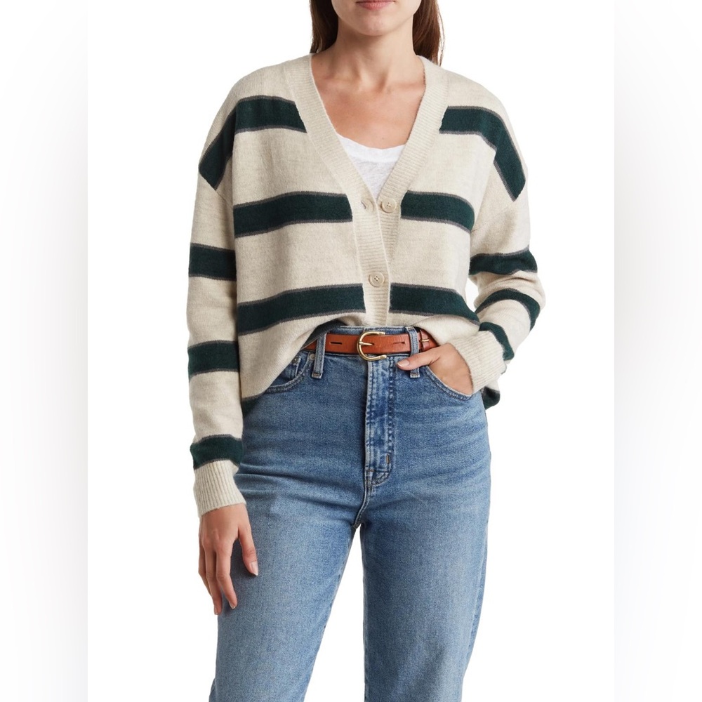 Splendid Cream and Black Striped Cardigan Sweater